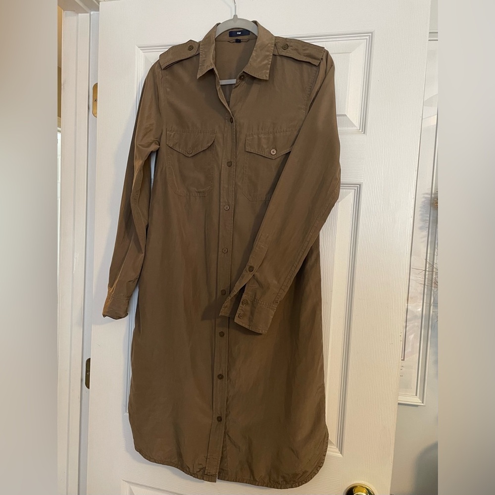 Gap Shirt Dress Silk & Cotton Blend Military Army Knee Length with pocket size 6